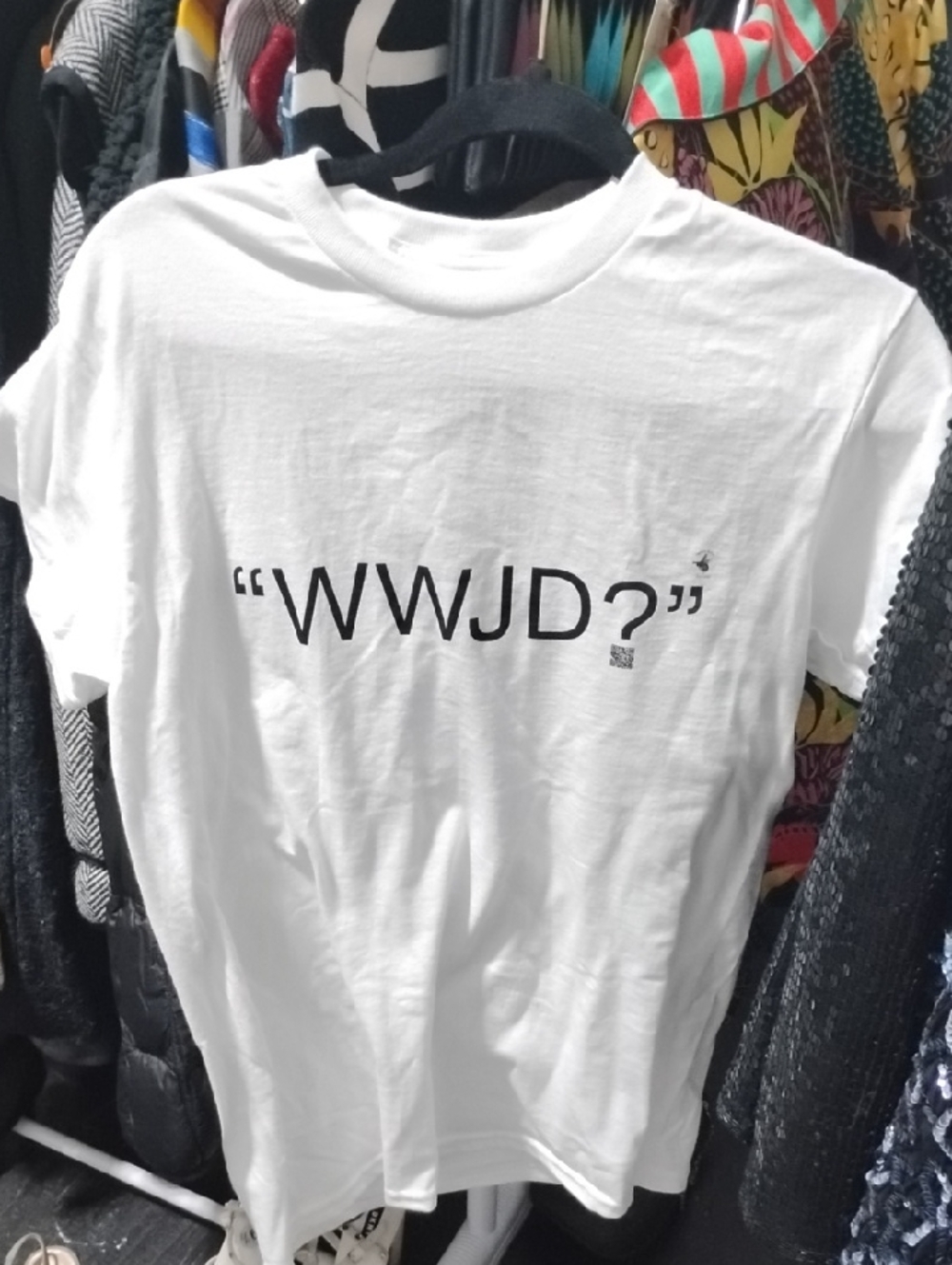 Unisex White WWJD? Graphic Tee - Short Sleeve Casual Shirt